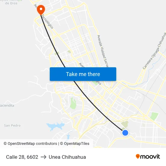 Calle 28, 6602 to Unea Chihuahua map