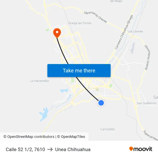 Calle 52 1/2, 7610 to Unea Chihuahua map