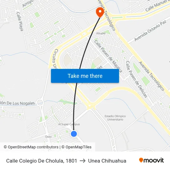 Calle Colegio De Cholula, 1801 to Unea Chihuahua map