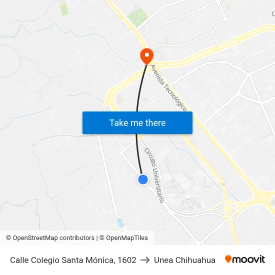 Calle Colegio Santa Mónica, 1602 to Unea Chihuahua map