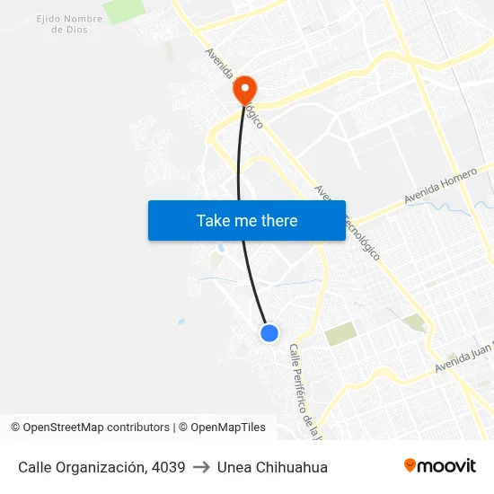 Calle Organización, 4039 to Unea Chihuahua map