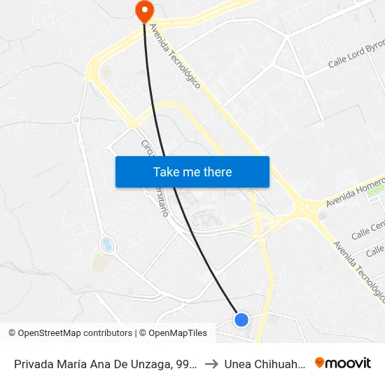 Privada María Ana De Unzaga, 9955 to Unea Chihuahua map