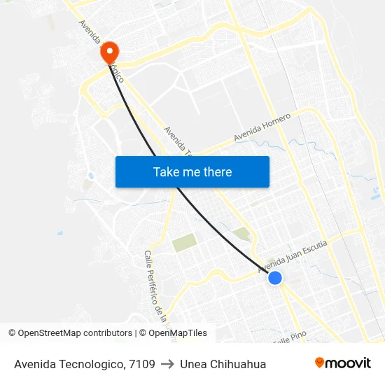 Avenida Tecnologico, 7109 to Unea Chihuahua map