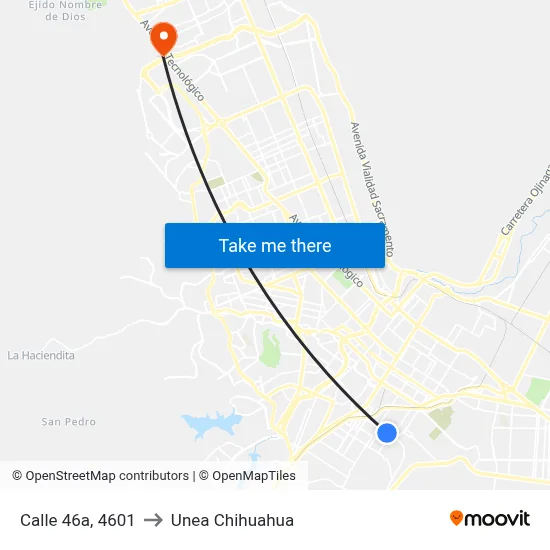 Calle 46a, 4601 to Unea Chihuahua map