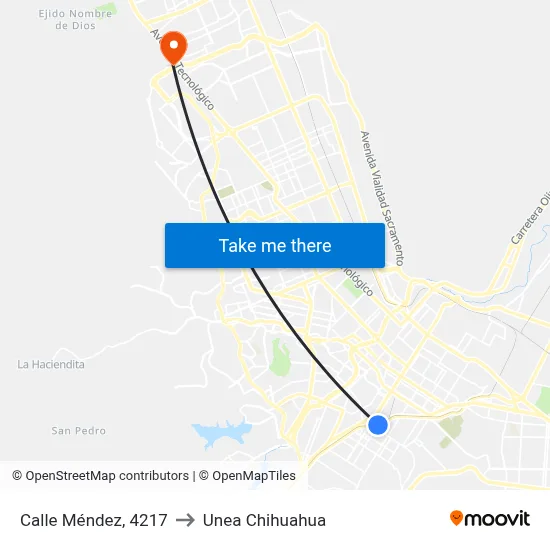 Calle Méndez, 4217 to Unea Chihuahua map