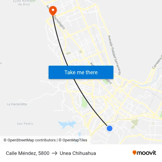 Calle Méndez, 5800 to Unea Chihuahua map