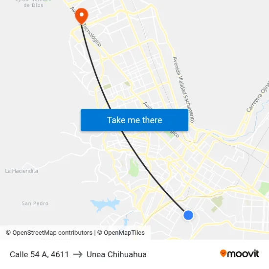 Calle 54 A, 4611 to Unea Chihuahua map