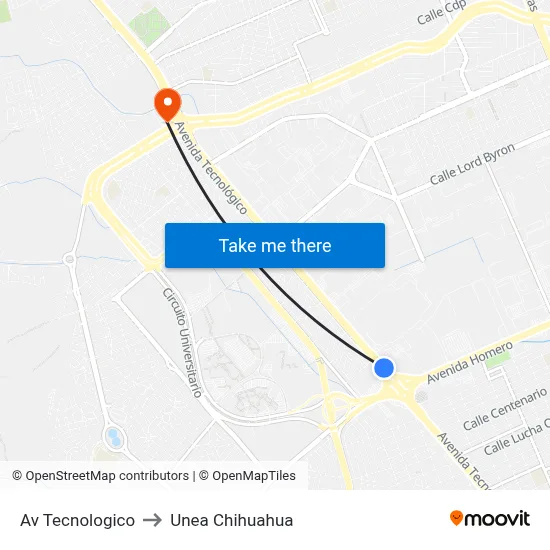 Av Tecnologico to Unea Chihuahua map
