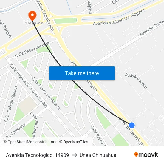 Avenida Tecnologico, 14909 to Unea Chihuahua map