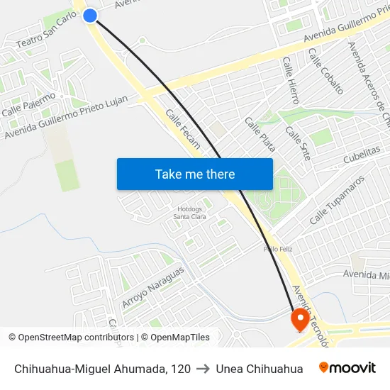 Chihuahua-Miguel Ahumada, 120 to Unea Chihuahua map