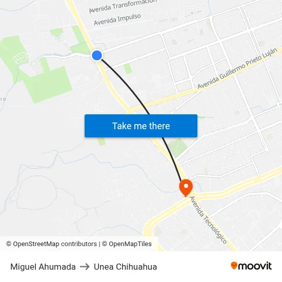 Miguel Ahumada to Unea Chihuahua map