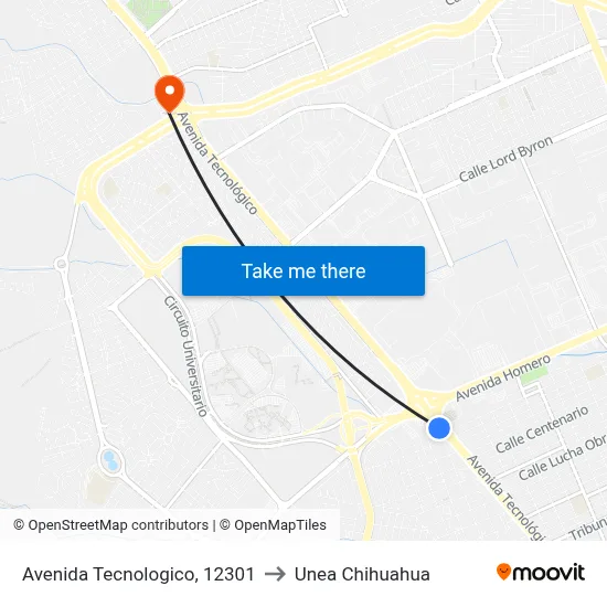 Avenida Tecnologico, 12301 to Unea Chihuahua map