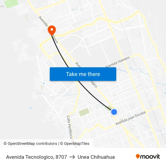 Avenida Tecnologico, 8707 to Unea Chihuahua map