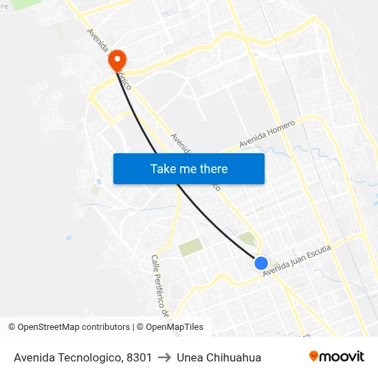 Avenida Tecnologico, 8301 to Unea Chihuahua map