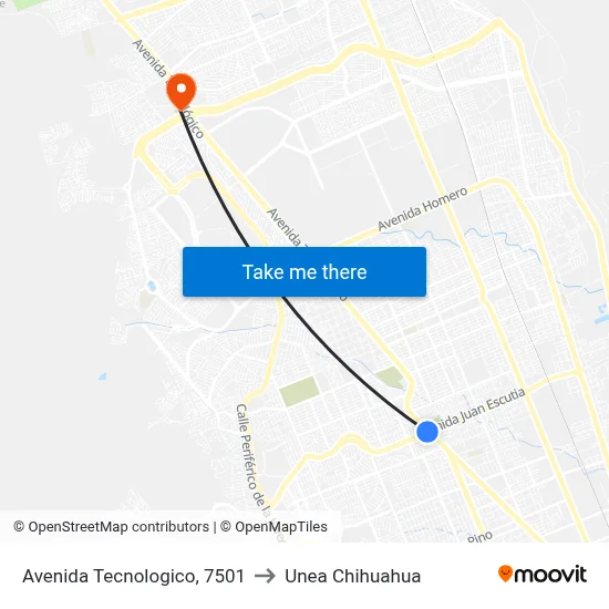 Avenida Tecnologico, 7501 to Unea Chihuahua map