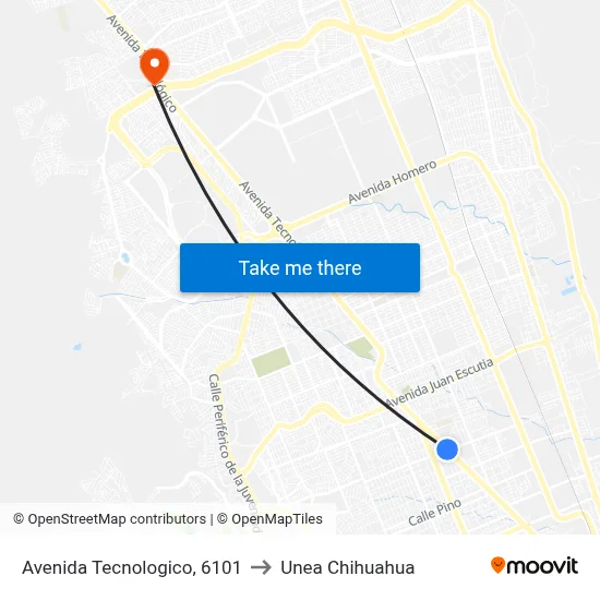 Avenida Tecnologico, 6101 to Unea Chihuahua map