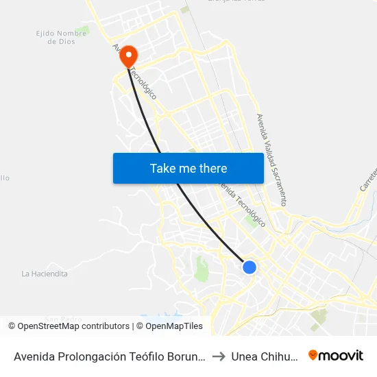 Avenida Prolongación Teófilo Borunda, 1201 to Unea Chihuahua map