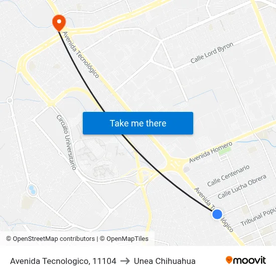 Avenida Tecnologico, 11104 to Unea Chihuahua map
