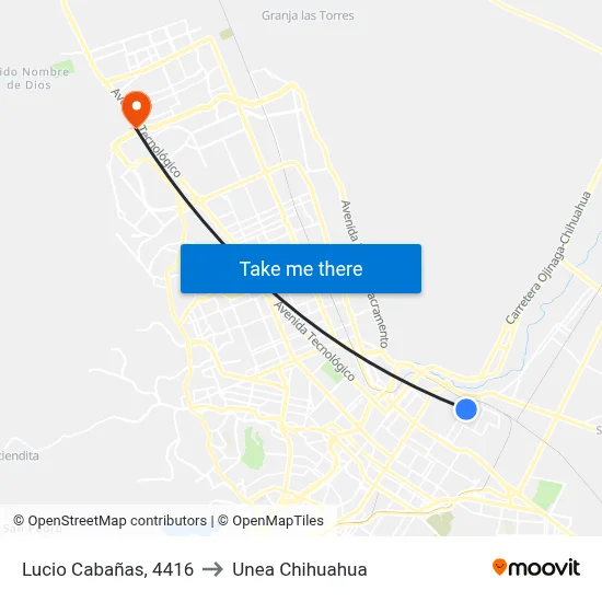 Lucio Cabañas, 4416 to Unea Chihuahua map