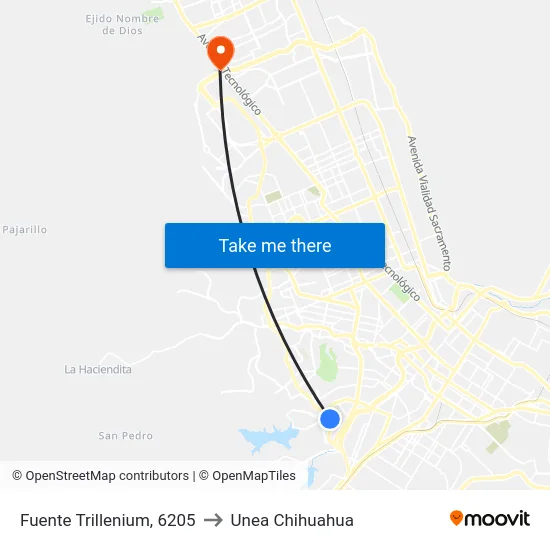 Fuente Trillenium, 6205 to Unea Chihuahua map