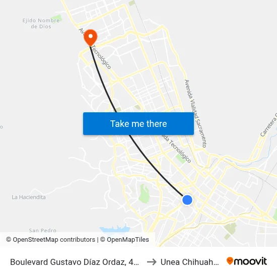 Boulevard Gustavo Díaz Ordaz, 401 to Unea Chihuahua map