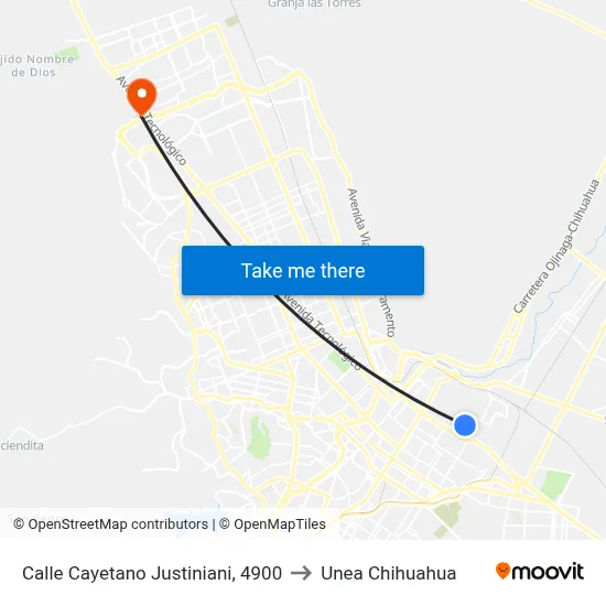 Calle Cayetano Justiniani, 4900 to Unea Chihuahua map