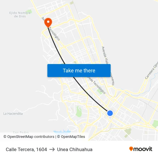 Calle Tercera, 1604 to Unea Chihuahua map