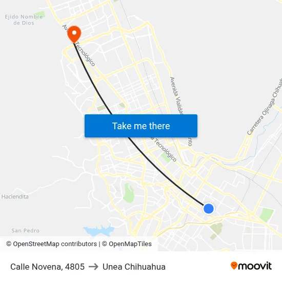 Calle Novena, 4805 to Unea Chihuahua map