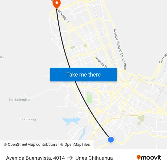 Avenida Buenavista, 4014 to Unea Chihuahua map