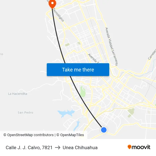 Calle J. J. Calvo, 7821 to Unea Chihuahua map
