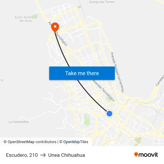 Escudero, 210 to Unea Chihuahua map