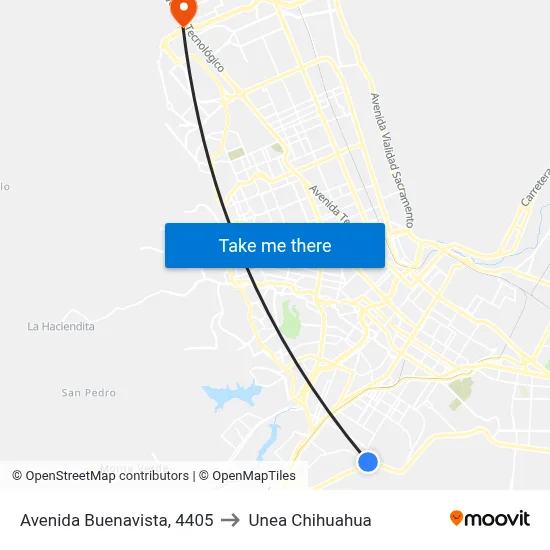 Avenida Buenavista, 4405 to Unea Chihuahua map