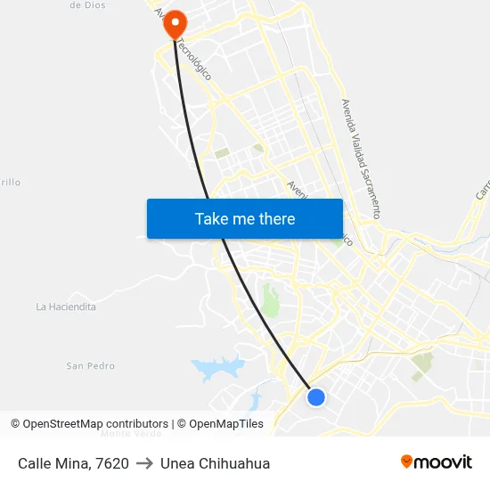 Calle Mina, 7620 to Unea Chihuahua map