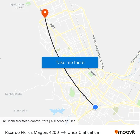 Ricardo Flores Magón, 4200 to Unea Chihuahua map