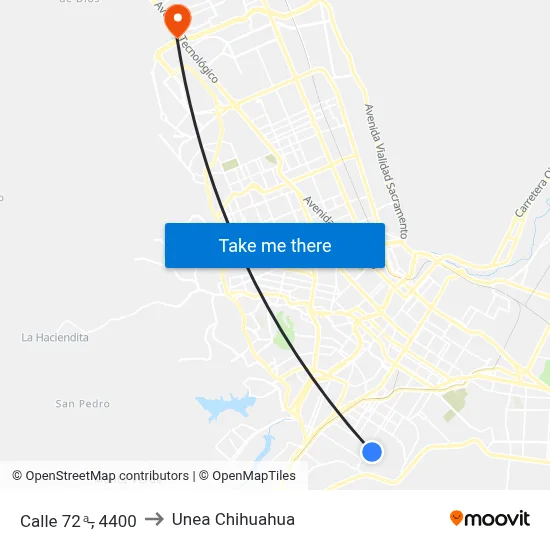 Calle 72ᵃ̵, 4400 to Unea Chihuahua map