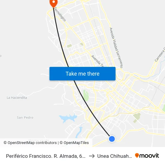 Periférico Francisco. R. Almada, 6809 to Unea Chihuahua map