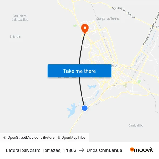 Lateral Silvestre Terrazas, 14803 to Unea Chihuahua map