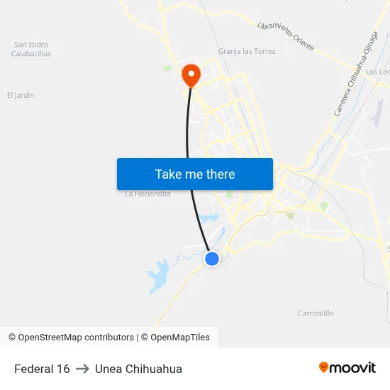 Federal 16 to Unea Chihuahua map