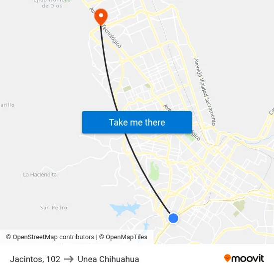 Jacintos, 102 to Unea Chihuahua map
