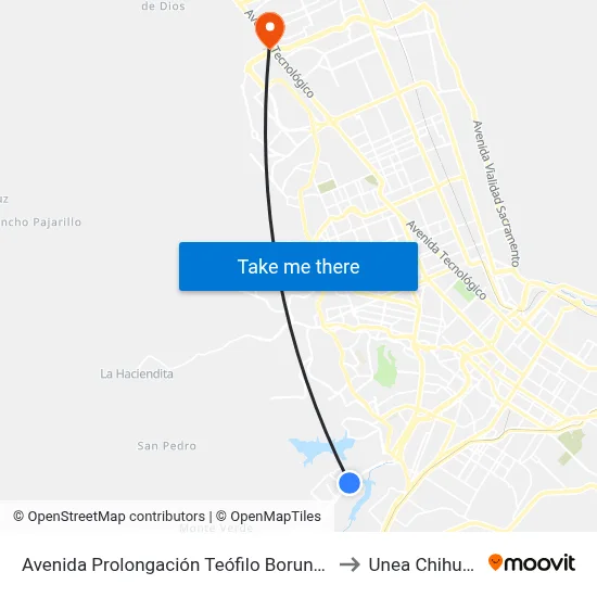 Avenida Prolongación Teófilo Borunda, 11800 to Unea Chihuahua map