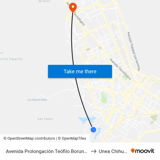 Avenida Prolongación Teófilo Borunda, 11800 to Unea Chihuahua map
