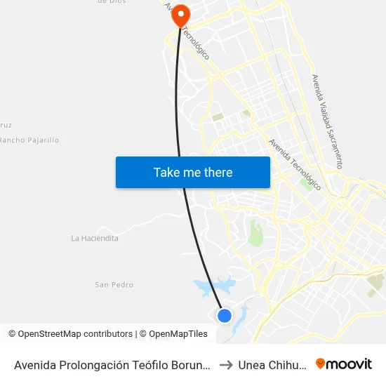 Avenida Prolongación Teófilo Borunda, 11400 to Unea Chihuahua map