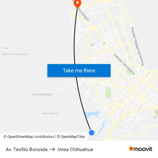 Av. Teofilo Borunda to Unea Chihuahua map