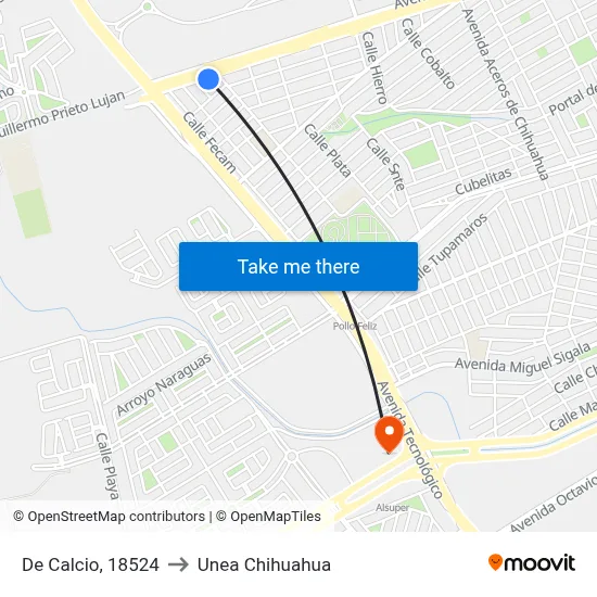 De Calcio, 18524 to Unea Chihuahua map