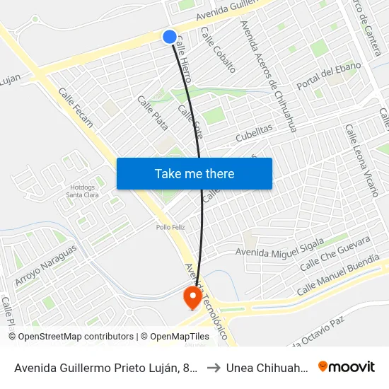 Avenida Guillermo Prieto Luján, 808 to Unea Chihuahua map