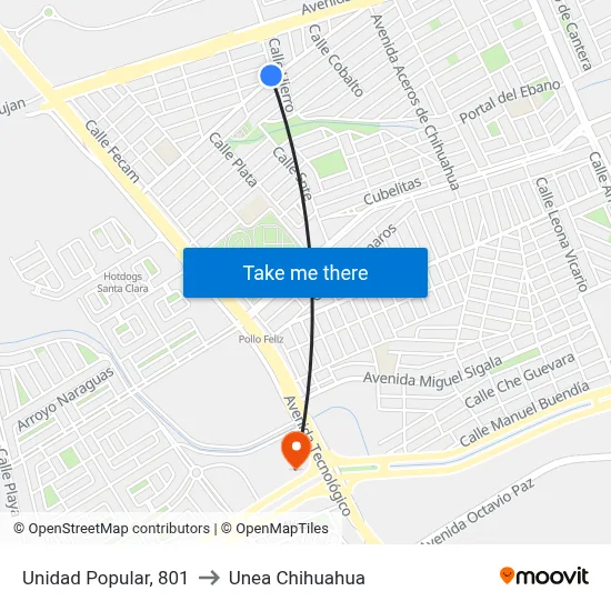 Unidad Popular, 801 to Unea Chihuahua map