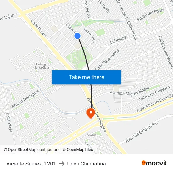 Vicente Suárez, 1201 to Unea Chihuahua map