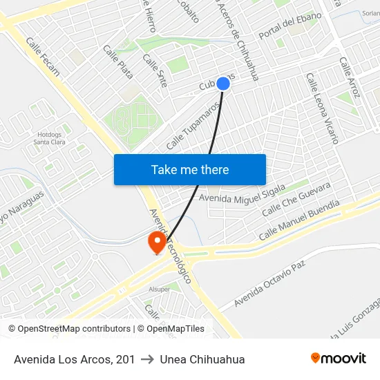 Avenida Los Arcos, 201 to Unea Chihuahua map