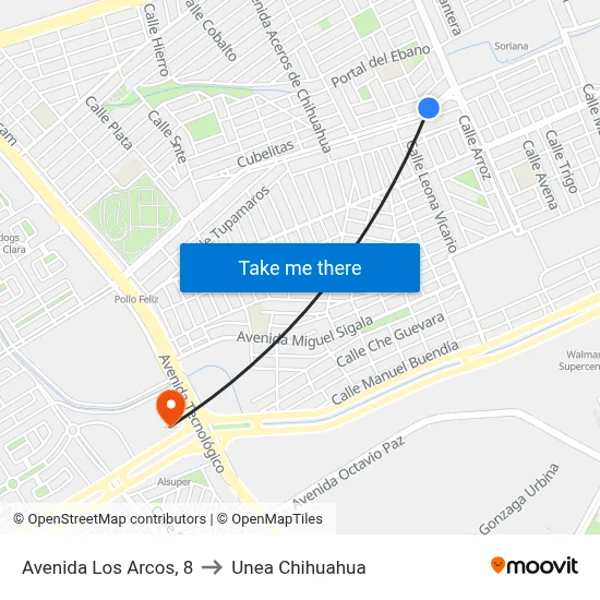 Avenida Los Arcos, 8 to Unea Chihuahua map