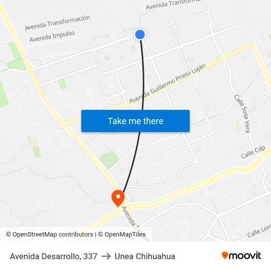 Avenida Desarrollo, 337 to Unea Chihuahua map